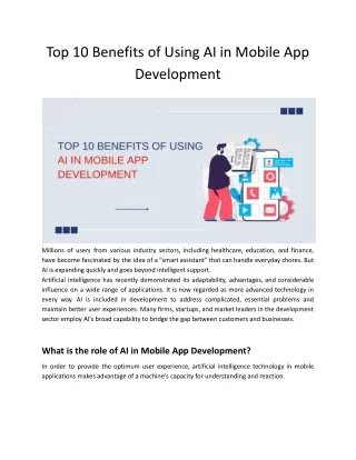 Top 10 Benefits of Using AI in Mobile App Development