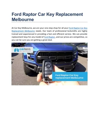 Ford Raptor Car Key Replacement Melbourne