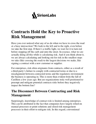 Contracts Hold the Key to Proactive Risk Management