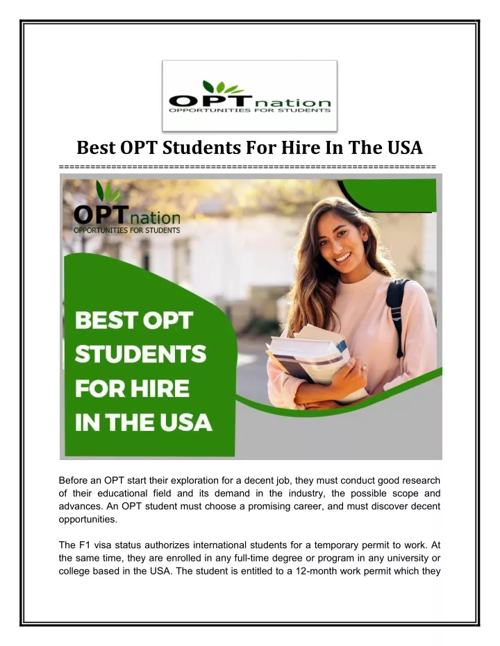 best opt students for hire in the usa