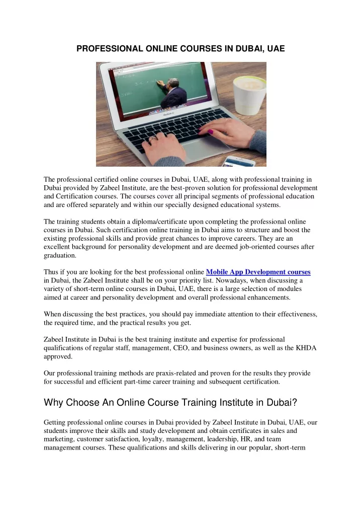 professional online courses in dubai uae