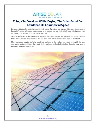 Things To Consider While Buying The Solar Panel For Residence Or Commercial Space