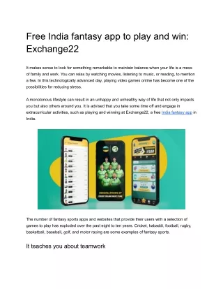 Free India fantasy app to play and win - Exchange22