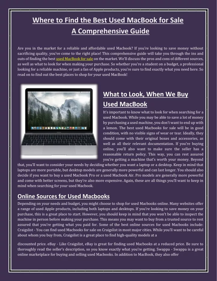 PPT Used MacBook for Sale PowerPoint Presentation, free download ID