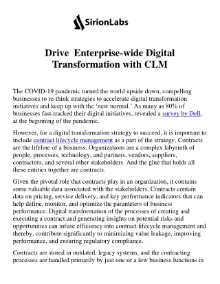 Drive Enterprise-wide Digital Transformation with CLM