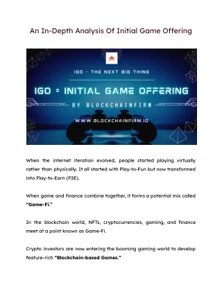 an in depth analysis of initial game o ering