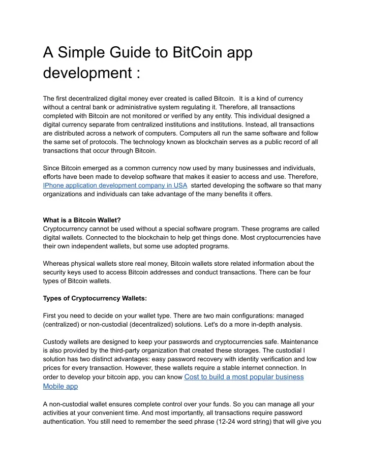 a simple guide to bitcoin app development