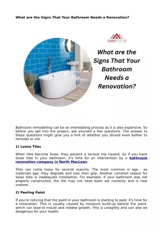 What are the Signs That Your Bathroom Needs a Renovation?