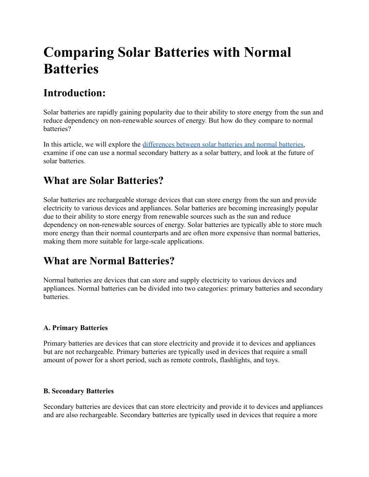 comparing solar batteries with normal batteries