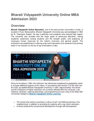 Bharati Vidyapeeth University Online MBA Admission 2023