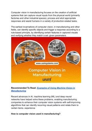 computer vision in manufacturing focuses