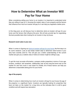 How to Determine What an Investor Will Pay for Your Home
