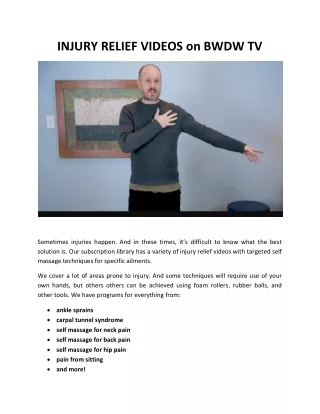 INJURY RELIEF VIDEOS on BWDW TV