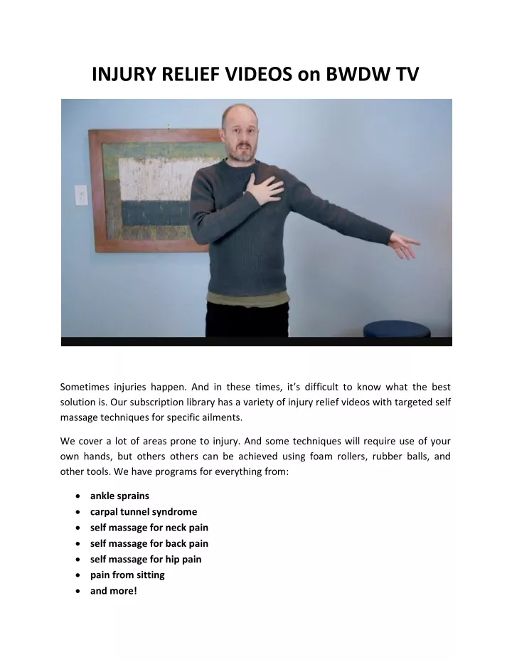 injury relief videos on bwdw tv