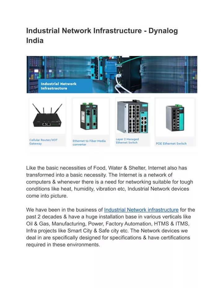 industrial network infrastructure dynalog india