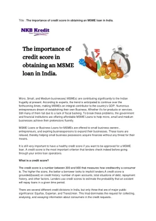 The importance of credit score in obtaining an MSME loan in India.