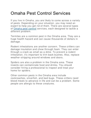 Omaha Pest Control Services