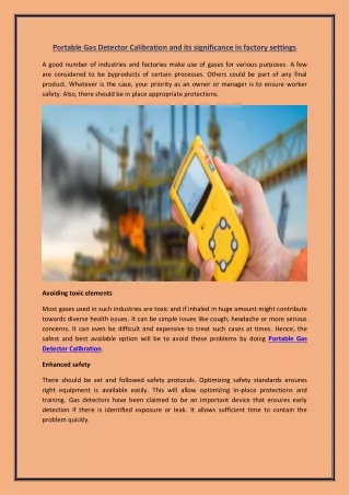 Portable Gas Detector Calibration and its significance in factory settings