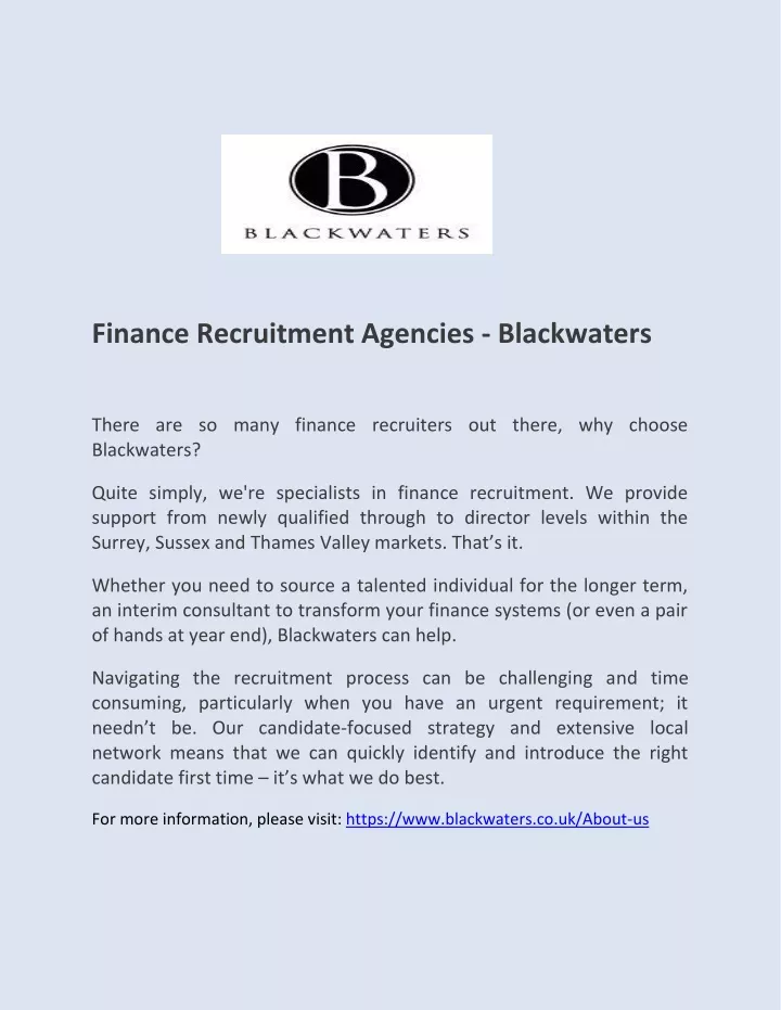 finance recruitment agencies blackwaters