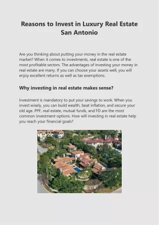 Reasons to Invest in Luxury Real Estate San