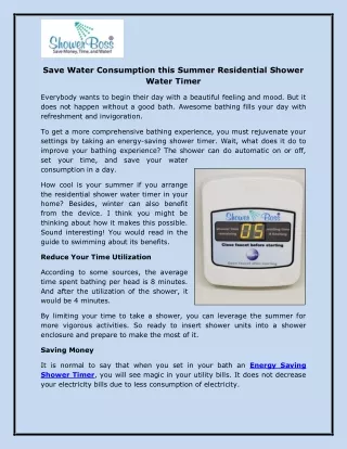 Save Water Consumption This Summer Residential Shower Water Timer