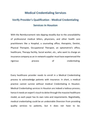Medical Credentialing Services in Houston
