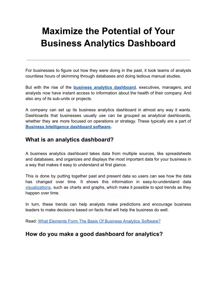 maximize the potential of your business analytics