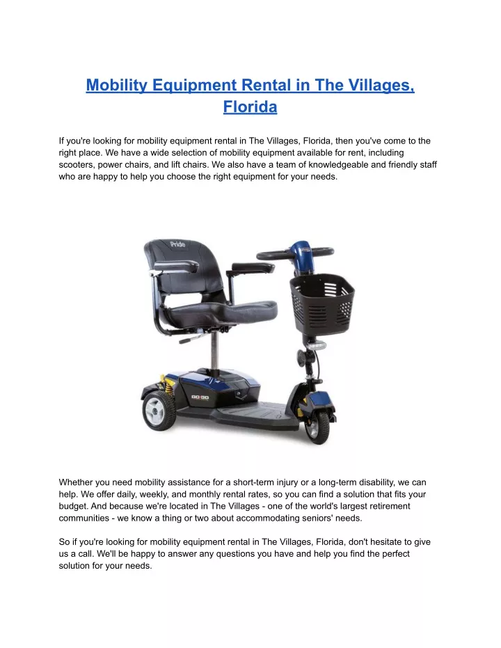 mobility equipment rental in the villages florida