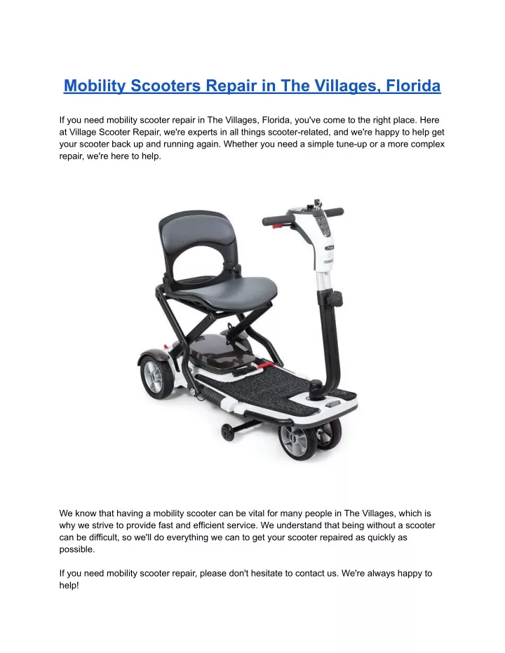 mobility scooters repair in the villages florida