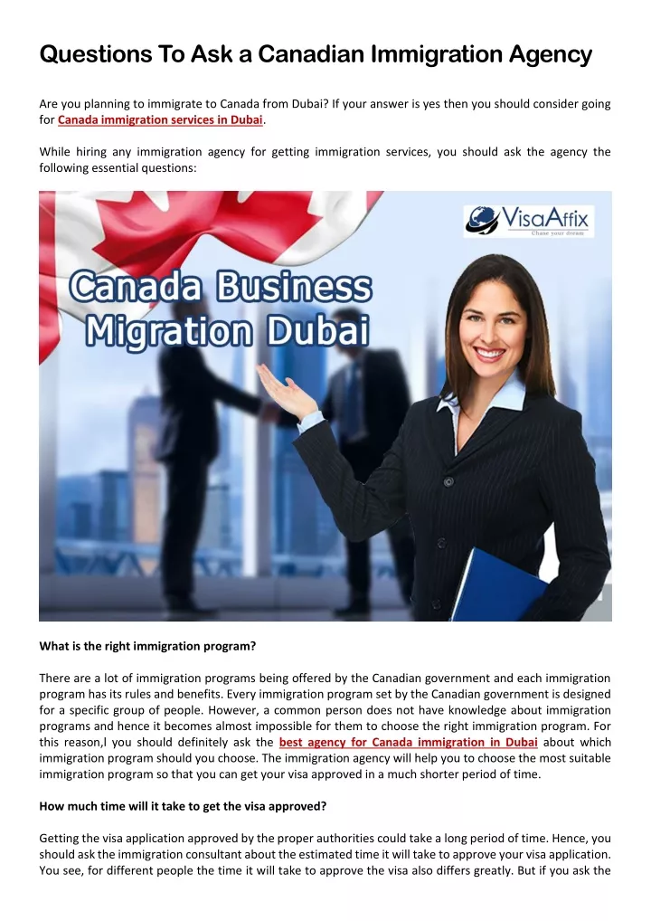 questions to ask a canadian immigration agency