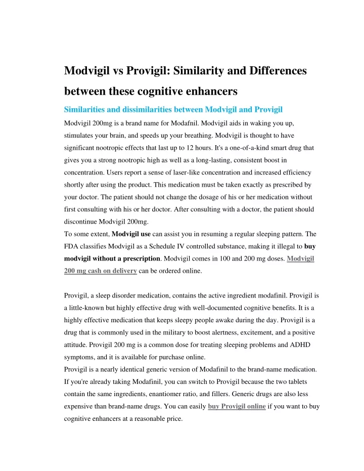 modvigil vs provigil similarity and differences