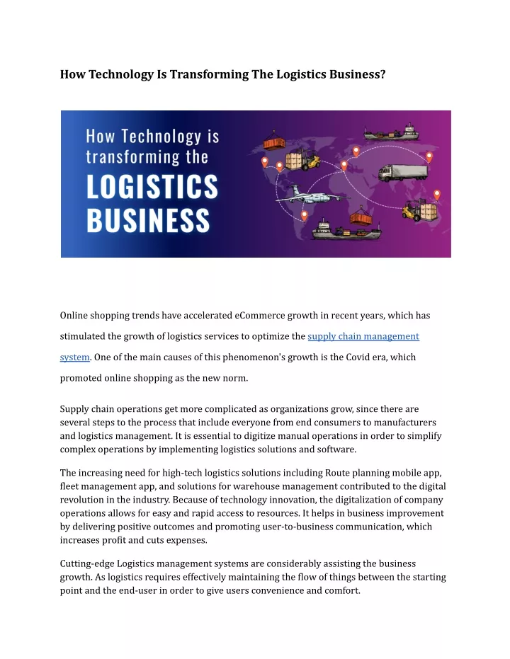 how technology is transforming the logistics