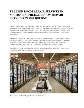 FREEZER ROOM REPAIR SERVICES IN MELBOURNE