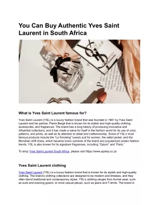You Can Buy Authentic Yves Saint Laurent in South Africa