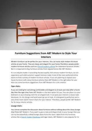 Furniture Suggestions from ABT Modern to Style Your Interiors