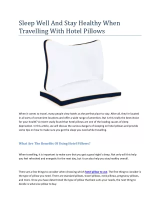 Sleep Well And Stay Healthy When Travelling With Hotel Pillows