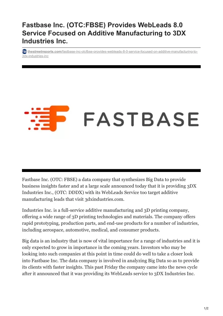 fastbase inc otc fbse provides webleads