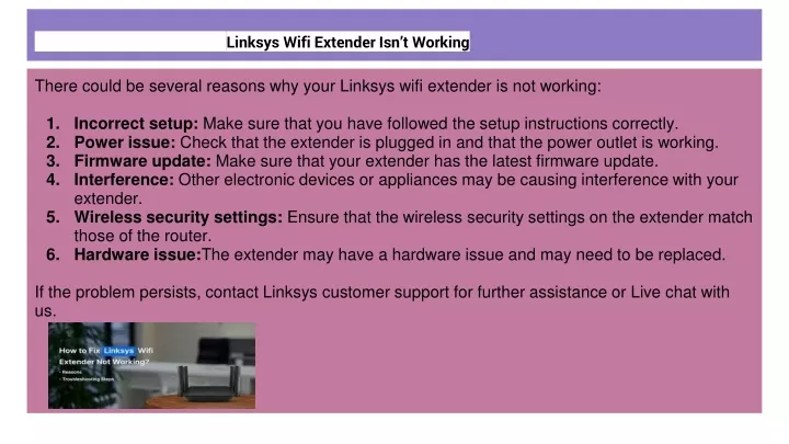 linksys wifi extender isn t working