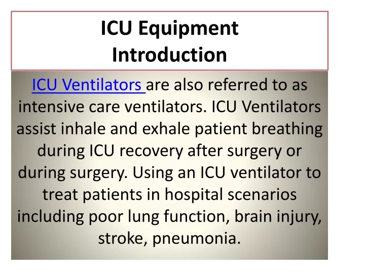 ic u equipment introduction