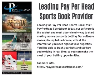 Leading Pay Per Head Sports Book Provider