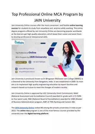 Top Professional Online MCA Program by JAIN University