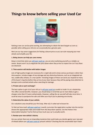 Things to know before selling your Used Car
