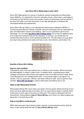 How Etova 200 & 400mg helps in pain relief?
