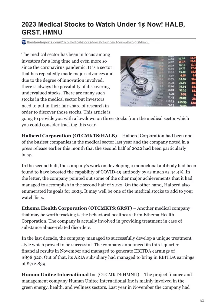 2023 medical stocks to watch under 1 now halb