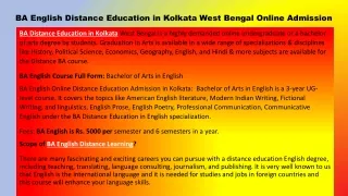 BA English Distance Education in Kolkata West Bengal Online Admission