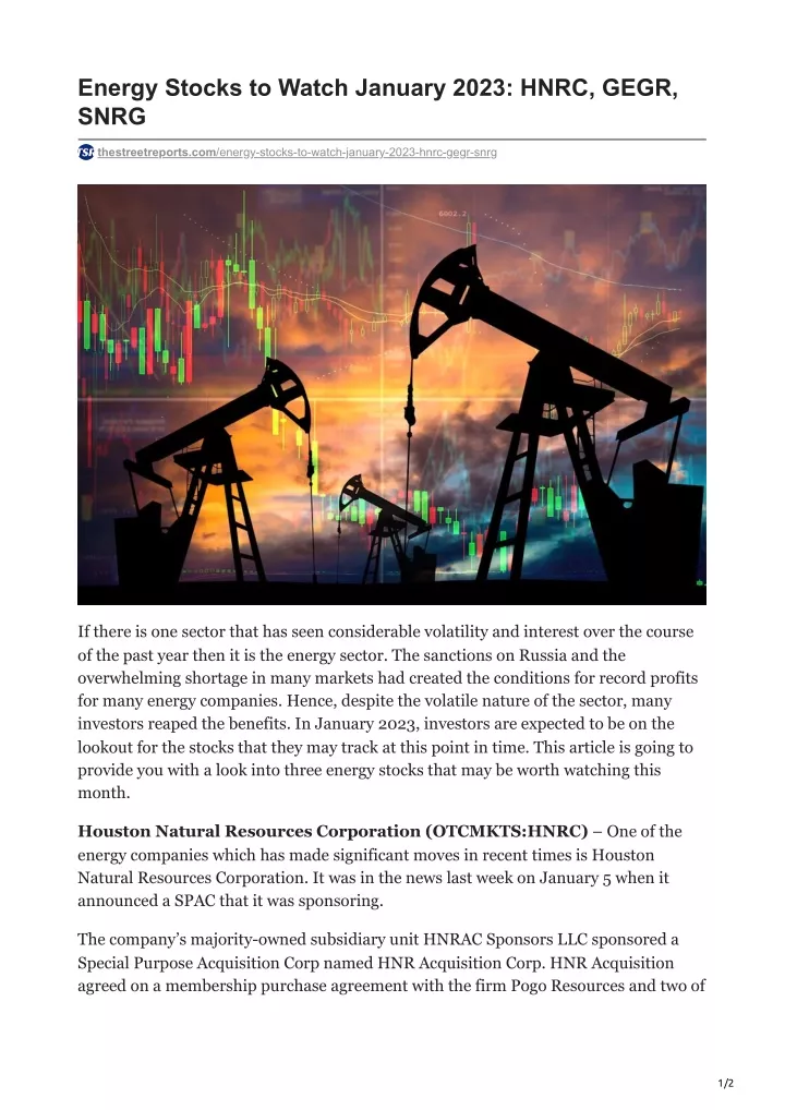 energy stocks to watch january 2023 hnrc gegr snrg