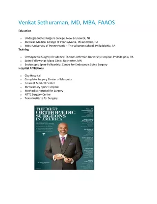 Dr. Sethuraman Top Spine Surgeon in Dallas