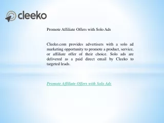 Promote Affiliate Offers with Solo Ads  Cleeko.com