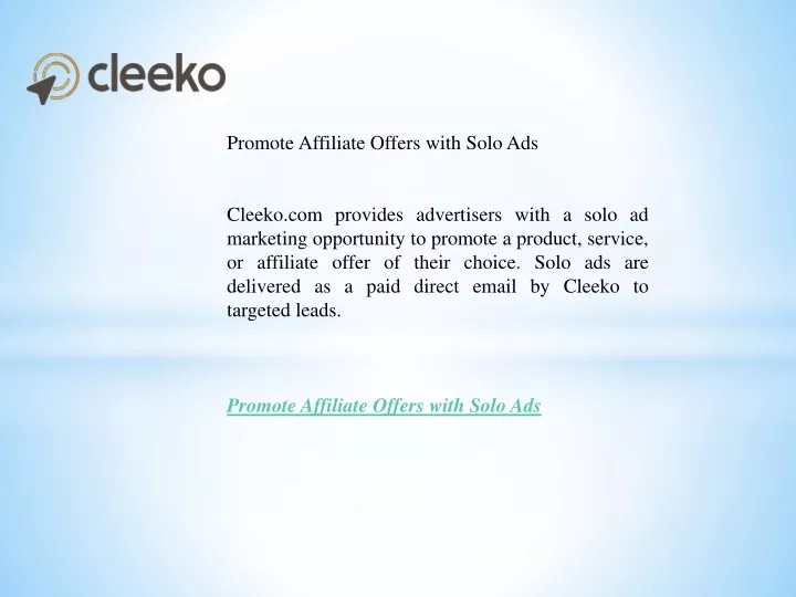 promote affiliate offers with solo ads cleeko