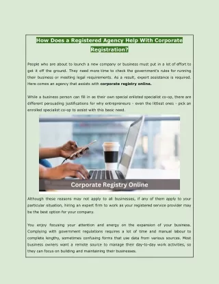 How Does a Registered Agency Help With Corporate Registration?